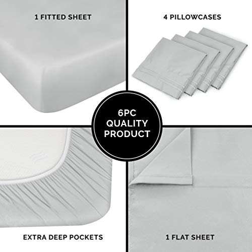 Queen Size Sheet Set - 6 Piece Set - Hotel Luxury Bed Sheets Queen Dimension Sheet Set - 6 Piece Set - Lodge Luxurious Mattress Sheets - Further Comfortable - Deep Pockets - Straightforward Match - Breathable &amp; Cooling Sheets - Wrinkle Free - Gray - Gentle Gray Mattress Sheets - Queens Sheets - 6 PC.