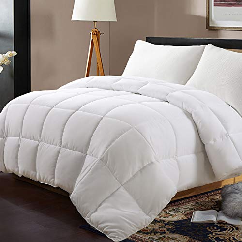 Edilly All Season Queen Size Soft Quilted Down Alternative Comforter Hotel Collection Reversible Duvet Insert with Corner Tabs,Winter Warm Fluffy Hypoallergenic,88 by 88 Inches,White