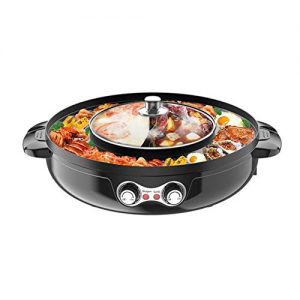 TOPQSC 2 in 1 Electric Smokeless Grill and Hot Pot Electric Hot Pot Grill 2200W Indoor Teppanyaki Grill/Shabu Shabu Pot Multifunctional Hot Pot Split-Design Baking Tray.Easy Cleaning.