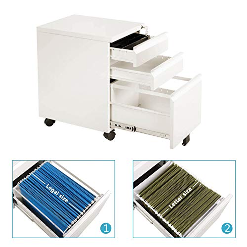 DEVAISE 3 Drawer Mobile File Cabinet with Lock DEVAISE 3 Drawer Mobile File Cabinet with Lock, Fully Assembled Except Casters, Letter/Legal Size, White.