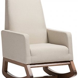 Baxton Studio Yashiya Mid Century Retro Modern Fabric Upholstered Rocking Chair, Light Beige
