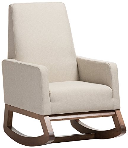Baxton Studio Yashiya Mid Century Retro Modern Fabric Upholstered Rocking Chair, Light Beige