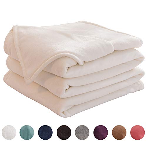 LIANLAM King Size Fleece Blanket Lightweight Super Soft and All Season Warm Fuzzy Plush Cozy Luxury Bed Blankets Microfiber (White, 104"x90")