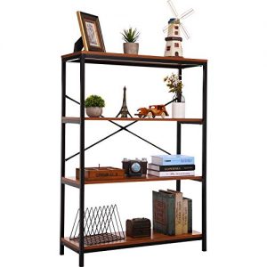 3 Shelf Bookcase, Bookshelf Industrial Style Metal and Wood Bookshelves, Open Wide Home Office Book Shelf