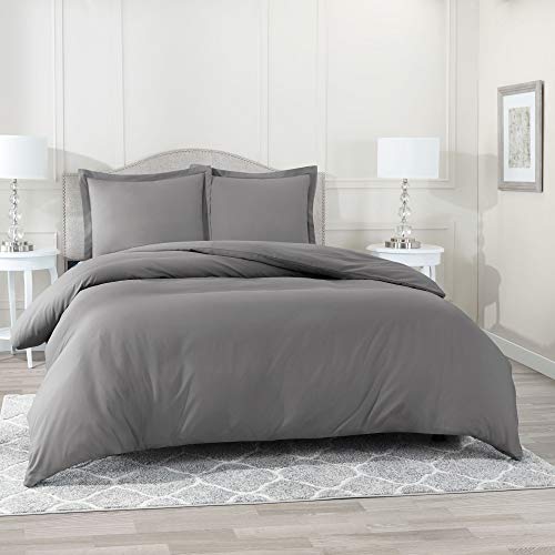 Nestl Bedding Duvet Cover 3 Piece Set – Ultra Soft Double Brushed Microfiber Hotel Collection – Comforter Cover with Button Closure and 2 Pillow Shams, Gray - Queen 90"x90"