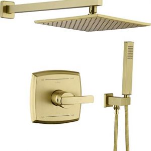 Shower System, Shower Faucet Set with Dual Functions, Bathroom Luxury Brass Brushed Gold with 10" Rain Shower Head Wall Mounted Shower Set All Metal, Brushed Gold (Rough in Valve Included)