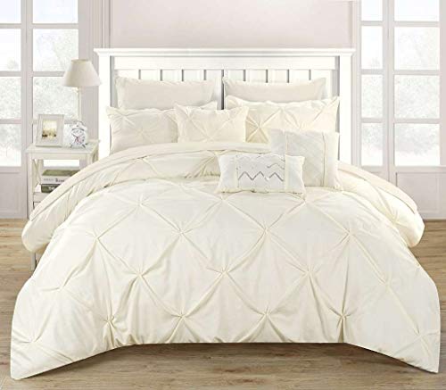 Chic Home 10 Piece Hannah Pinch Pleated Stylish Residence 10 Piece Hannah Pinch Pleated, ruffled and pleated full Queen Mattress In a Bag Comforter Set Beige With sheet set.