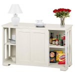 Topeakmart Kitchen Storage Sideboard - Antique White Stackable Cabinet with Sliding Door Inner Adjustable Shelf for Home Cupboard Buffet Dining Room Use