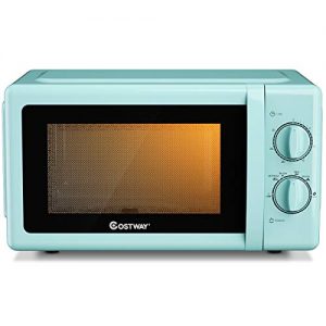 COSTWAY Retro Countertop Microwave Oven, 0.7 Cu. Ft, 700W Mechanical Compact Microwave Oven 6 Micro Power Settings, Glass Turntable and Viewing Window, ETL Certification (Green)