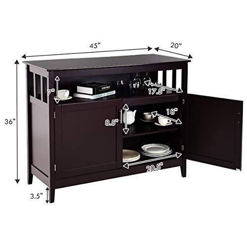 Costzon Kitchen Storage Sideboard Dining Buffet Server Cabinet Cupboard Costzon Kitchen Storage Sideboard Dining Buffet Server Cabinet Cupboard, Free Standing Storage Chest with 2 Level Cabinets and Open Shelf, Adjustable Middle Shelf for Home, Dining Room (Brown).