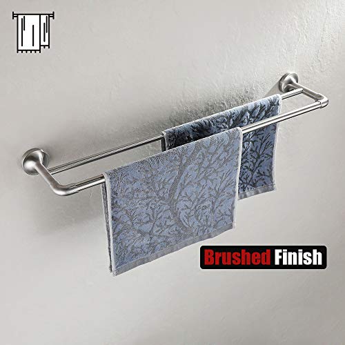 JQK Dora Double Towel Bar, 24 Inch Stainless Steel Bath Towel Rack for Bathroom JQK Dora Double Towel Bar, 24 Inch Stainless Steel Bath Towel Rack for Bathroom, Towel Holder Brushed Wall Mount, Total Length 27.16 Inch, TB300L24-BN.