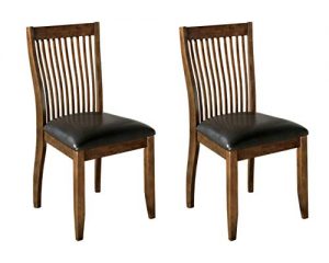 Signature Design by Ashley - Stuman Dining Side Chair - Comb Back - Set of 2 - Brown Base and Black Upolstered Seat