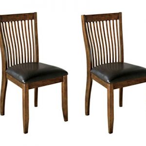 Signature Design by Ashley - Stuman Dining Side Chair - Comb Back - Set of 2 - Brown Base and Black Upolstered Seat