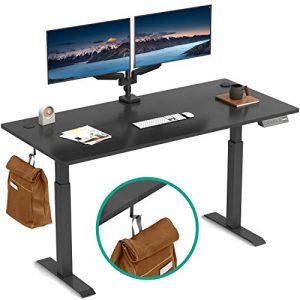 FEZIBO Height Adjustable Electric Standing Desk, 48 x 24 Inches Stand Up Desk Workstation, Full Sit Stand Home Office Table with Programmable Preset Controller, Black Frame/Black Top