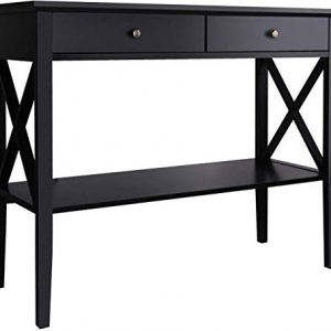 ChooChoo Console Sofa Table Classic X Design with 2 Drawers, Entryway Hall Table, Sofa Tables Narrow Easy Assembly - Black