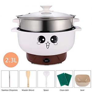 ELEOPTION 4-IN-1 Multifunction Electric Cooker Skillet Grill Pot Wok Electric Hot Pot for Noodles Cook Rice Fried Stew Soup Steamed Fish Boiled Egg Small Non-stick (2.3L, with Lid and Steamer)