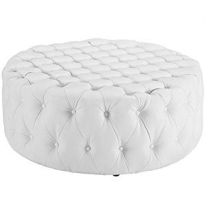 Modway Amour Faux Leather Button-Tufted Round Ottoman in White
