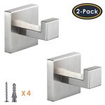 YGIVO 2 Pack Towel Hooks, Brushed Nickel SUS304 Stainless Steel Bath Coat Robe Clothes Square Hook Hanger Wall Hook Holder for Bathroom Kitchen Garage Hotel Wall Mounted
