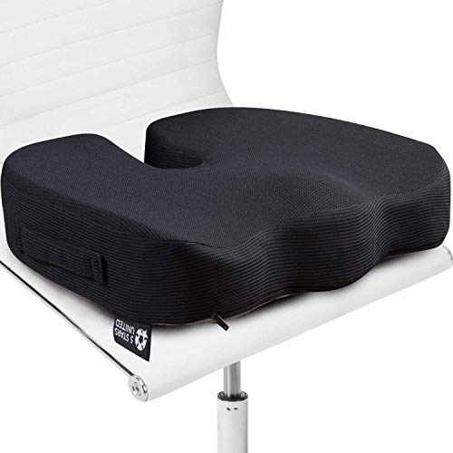 Seat Cushion Pillow for Office Chair - 100% Memory Foam Firm Coccyx Pad - Tailbone, Sciatica, Lower Back Pain Relief - Contoured Posture Corrector for Car, Wheelchair, Computer and Desk Chair