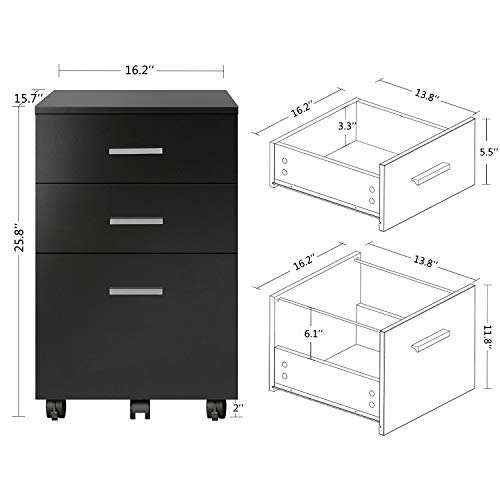 DEVAISE 3 Drawer Mobile File Cabinet, Wood Filing Cabinet DEVAISE 3 Drawer Mobile File Cabinet, Wood Filing Cabinet for Letter Size, Black.