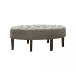 Madison Park Martin Oval Surfboard Tufted Ottoman Large - Soft Fabric, All Foam, Wood Frame Light Grey Oval Coffee Table Ottoman - 1 Piece Modern Design Coffee Table for Living Room