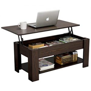Yaheetech Modern Lift Top Coffee Table with Hidden Compartment and Storage Shelf - Lift Tabletop for Living Room Reception Room