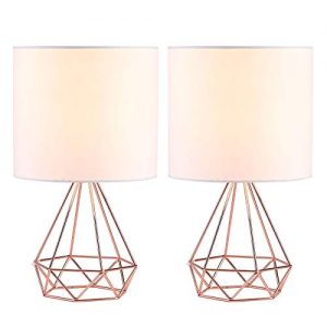 CO-Z Modern Table Lamps for Living Room Bedroom Set of 2, Rose Gold Desk Lamp with Hollowed Out Base and White Fabric Shade, 16 Inches Bedside Lamps for Nightstand Accent. (Pink)