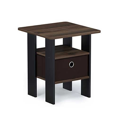 FURINNO Andrey End Table Nightstand with Bin Drawer, 1-Pack, Walnut/Dark Brown