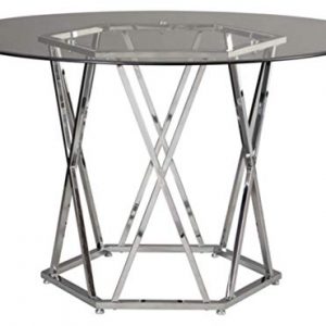Signature Design By Ashley - Madanere Round Dining Room Table - Contemporary Style - Glass Top/Chrome Finish