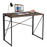 Writing Computer Desk Modern Simple Study Desk Industrial Style Folding Laptop Table for Home Office Notebook Desk Brown Desktop Black Frame