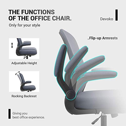 Office Desk Chair Devoko, Ergonomic Mesh Chair Devoko Workplace Desk Chair Ergonomic Mesh Chair Lumbar Assist with Flip-up Arms and Adjustable Peak (Gray).
