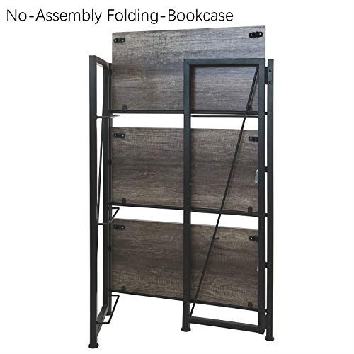 4NM No-Assembly Folding-Bookshelf Storage Shelves 3 Tiers 4NM No-Meeting Folding-Bookshelf Storage Cabinets Three Tiers Classic Bookcase Standing Racks Examine Organizer House Workplace 23.62 x 11.61 x 37.6 Inches - Black.