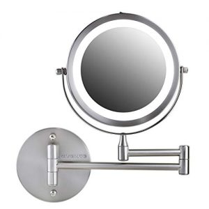 Ovente Wall Mounted Vanity Makeup Mirror 7 Inch with 7X Magnification and LED Light, 360 Degree Swivel Rotation with Distortion Free View, 4 AAA Batteries Operated, Nickel Brushed (MFW70BR1X7X)