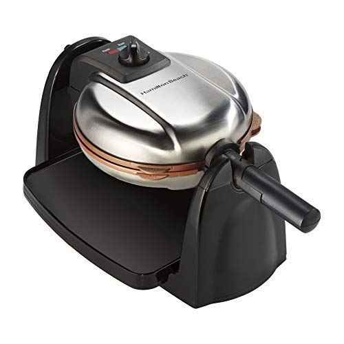 Hamilton Beach Flip Belgian Waffle Maker with Non-Stick Copper Ceramic Removable Plates, Browning Control, Drip Tray, Stainless Steel (26031)