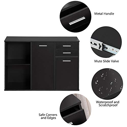 Bizzoelife Wood File Cabinet, Large Modern Lateral Office Filing Cabinet Bizzoelife Wood File Cabinet, Large Modern Lateral Office Filing Cabinet with 2-Drawers and 3 Drawer Doors, Printer Stand with Open Storage Shelves for Home Office (Black).