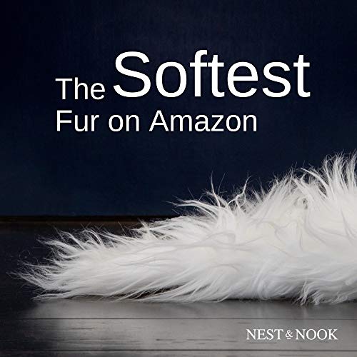 Nest and Nook White Faux Fur Rug/Throw/Blanket Nest and Nook White Fake Fur Rug/Throw/Blanket, Fake Fur Sheepskin, Off White - Furry Delicate Throw with Non-Slip Suede-Like Backing, Animal Cruelty Free. Space Carpet or Cowl for Stool, Chair, Mattress.