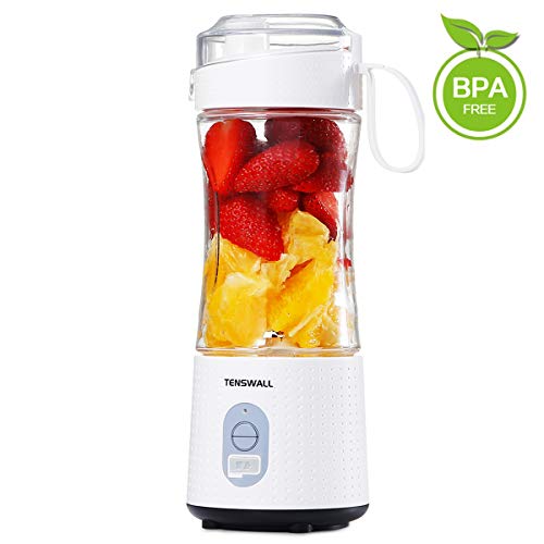 Tenswall Portable, Personal Size Smoothies and Shakes, Handheld Fruit Machine 13oz USB Rchargeable Juicer Cup, Ice Blender Mixer Home/Of, 380ML, White