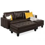 Best Choice Products Tufted Faux Leather 3-Seat L-Shape Sectional Sofa Couch Set w/Chaise Lounge, Ottoman Coffee Table Bench, Brown