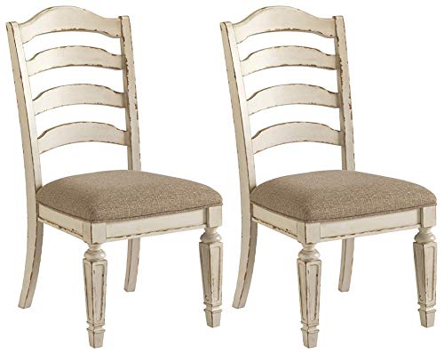 Signature Design by Ashley Realyn Dining Room Chair, Ladder Back, Chipped White