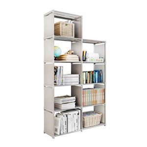 9 Storage Cubes, 4 Tire Shelving Bookcase Cabinet, DIY Closet Organizers for Living Room Bedroom Office (Gray)