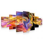 Startonight Large Canvas Wall Art Abstract - Lovers in Colored Shapes - Huge Framed Modern Set of 7 Panels 40 x 95 Inches