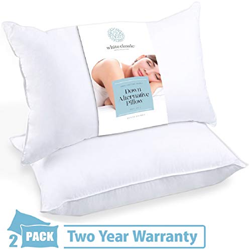 White Classic Luxury Bed Pillows for Sleeping | Down Alternative Hotel Pillow NO Flattening | 2 Pack | Queen Size
