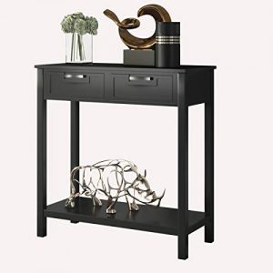 Giantex Console Sofa Table with 2 Drawers and Bottom Shelf, Entryway Table with Solid Wood Legs for Living Room Bathroom Hallway Foyer, 110 LBS Weight Capacity (Black)