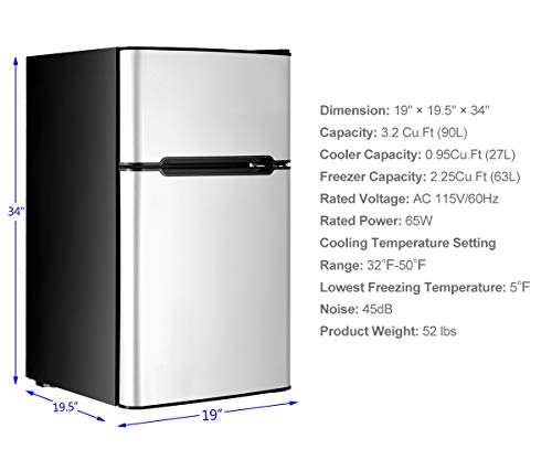 Mini Compact Refrigerator, Safeplus 3.2 cu ft. Unit Cold-Rolled Sheet Mini Compact Fridge, Safeplus 3.2 cu ft. Unit Chilly-Rolled Sheet Mini Fridge with Freezer, Dorm Fridge with Adjustable Detachable Cabinets.