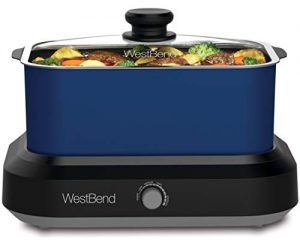 West Bend 87906B Large Capacity Non-Stick Versatility Cooker with 5 Different Temperature Control Settings Dishwasher Safe, 6-Quart, Blue