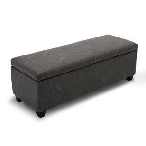 BELLEZE 48" Storage Ottoman Leather Luxury Bedroom Cushion Bench Upholstered Decor, Rustic Gray