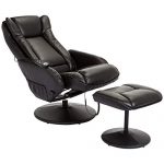 JC Home Drammen Massaging Leather Recliner and Ottoman with Leather-Wrapped Base, Obsidian Black