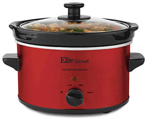 Elite Gourmet MST-275XR Electric Slow Cooker, Adjustable Temp, Entrees, Sauces, Stews and Dips, Dishwasher-Safe Glass Lid & Ceraic Pot, 2Qt Capacity, Metallic Red