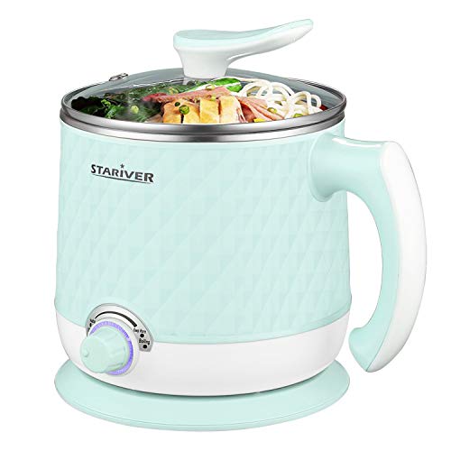 Stariver Electric Hot Pot, 1.8L Electric Cooker, Multi-Functional Mini Pot for Noodles, Soup, Porridge, Dumplings, Eggs, Pasta with Keep Warm Function, Over Heating and Boil Dry Protection, Green