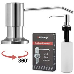 Stainless Steel Soap Dispenser for Kitchen Sink (Brushed Nickel), Built in Hand Sink Pump with Large 17 oz Bottle, Refill from the Top